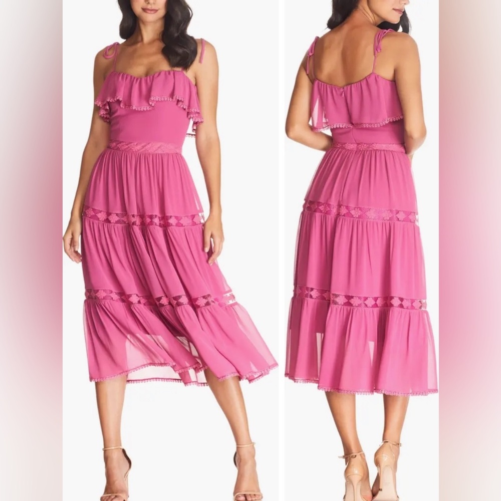 DRESS THE POPULATION | Floral Lace Embroidered Tier Midi Dress XXL